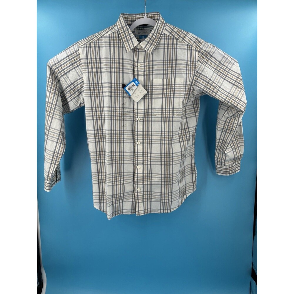 Columbia Vapor Ridge II Mens Large Plaid Shirt NWT Long Sleeve Gray Tan